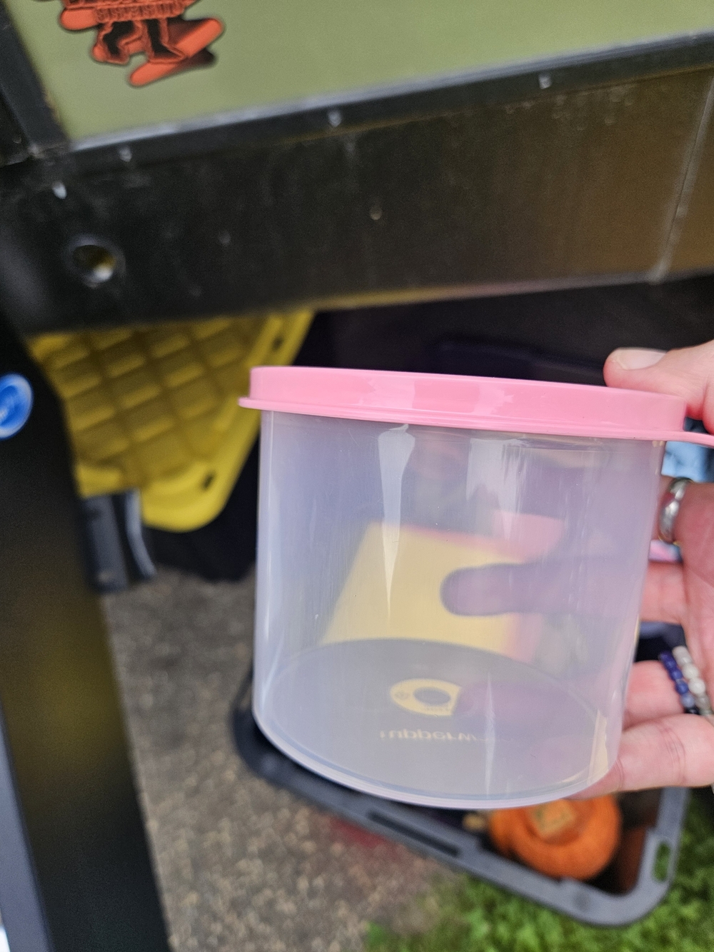Small Tupperware Plastic Container with Pink Lid - Picture 2 of 2